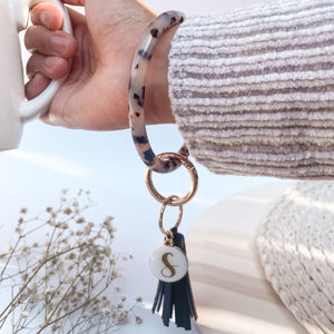 Personalized Acetate Wristlet Keychain in Ivory Tortoise