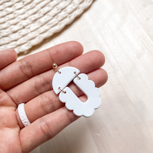 BROOKE | Scalloped Semi-Circle Dangles (White)